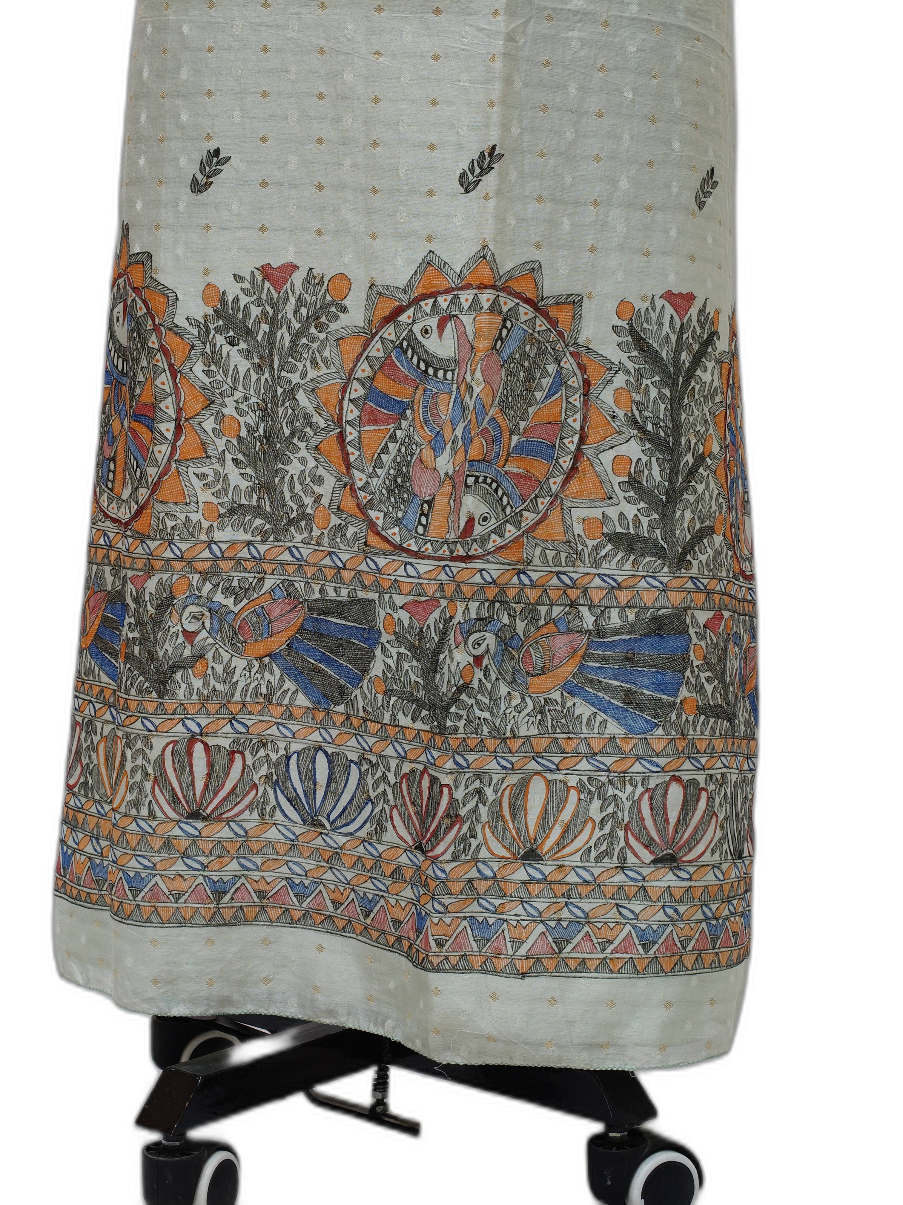 Hand-Painted Madhubani Unstitched Chanderi Suit Set in Pastel Green